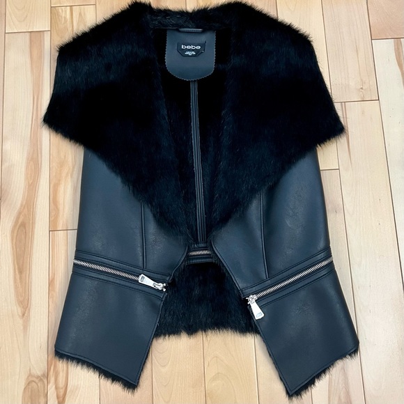 Faux leather and fur trim sleeveless vest - Picture 7 of 15